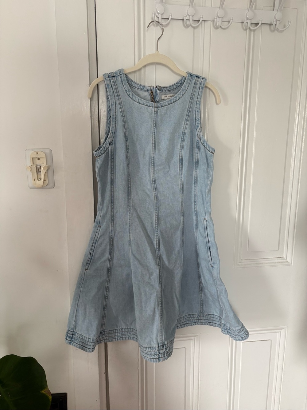 Sleeveless Light Wash Denim Mini Dress